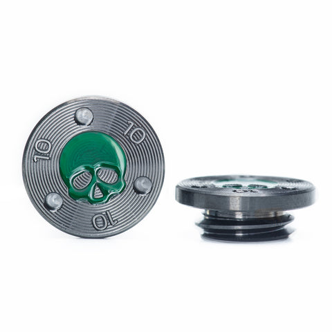 2 of Green Skull TaylorMade TP Putter weights | 19th Hole Custom Shop