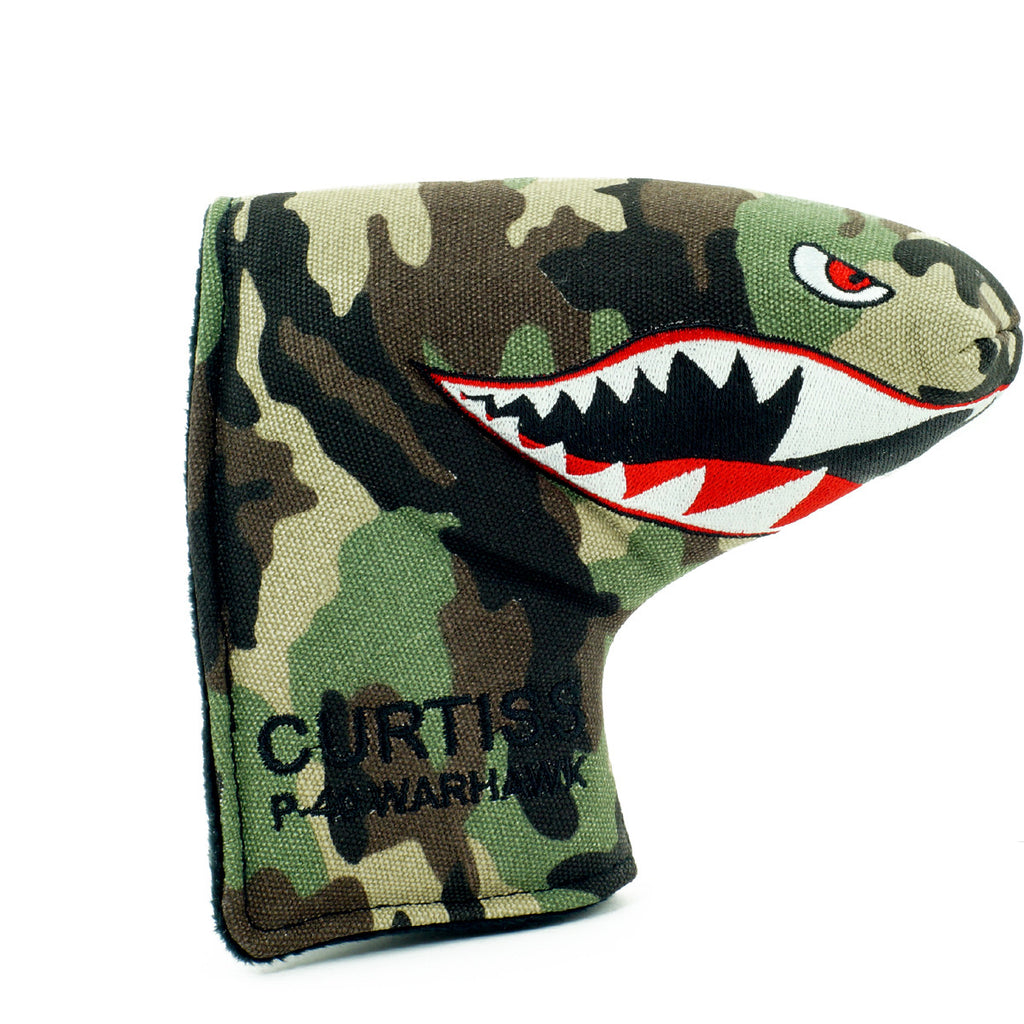Camouflage Canvas Fighter Plane Odyssey Blade & Mid Mallet Putter Head Cover | 19th Hole Custom Shop