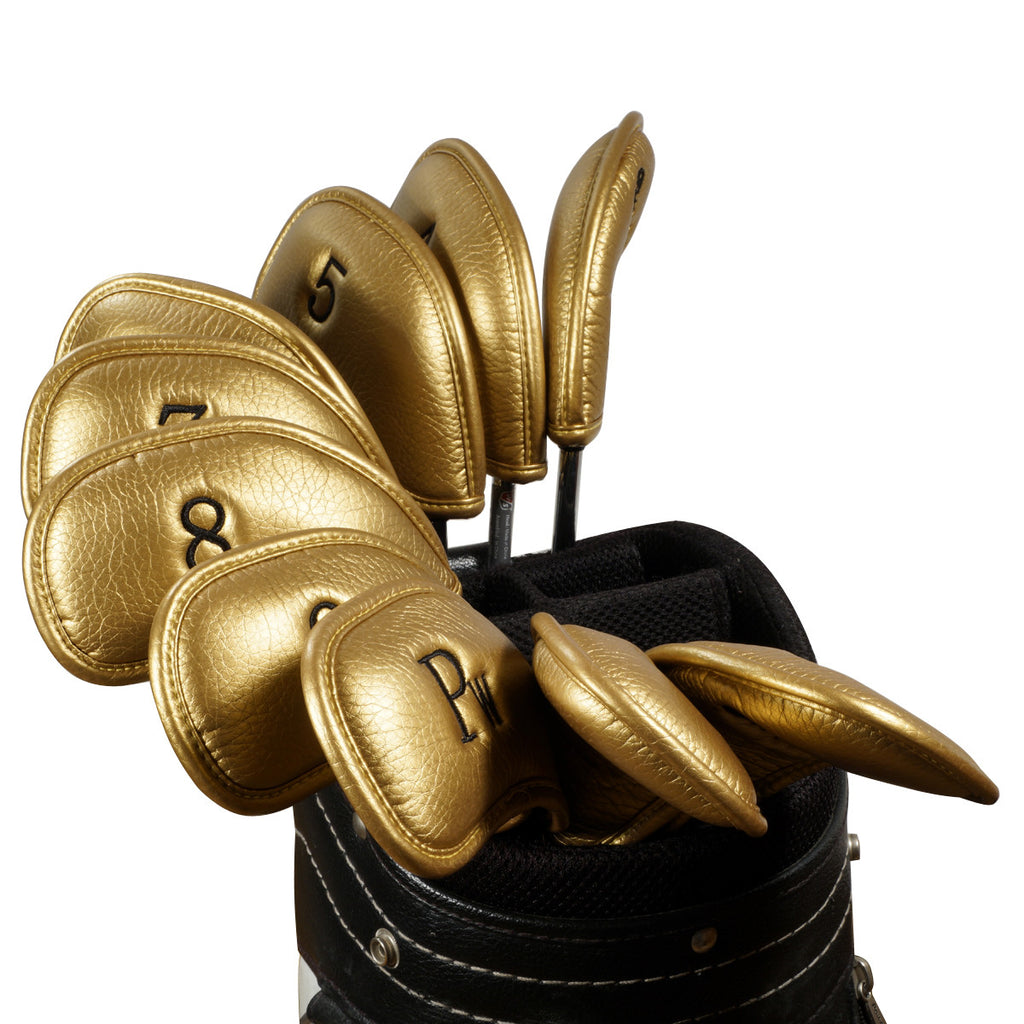 10 pc/Set PU Skull Golf Iron Club Head cover, Gold