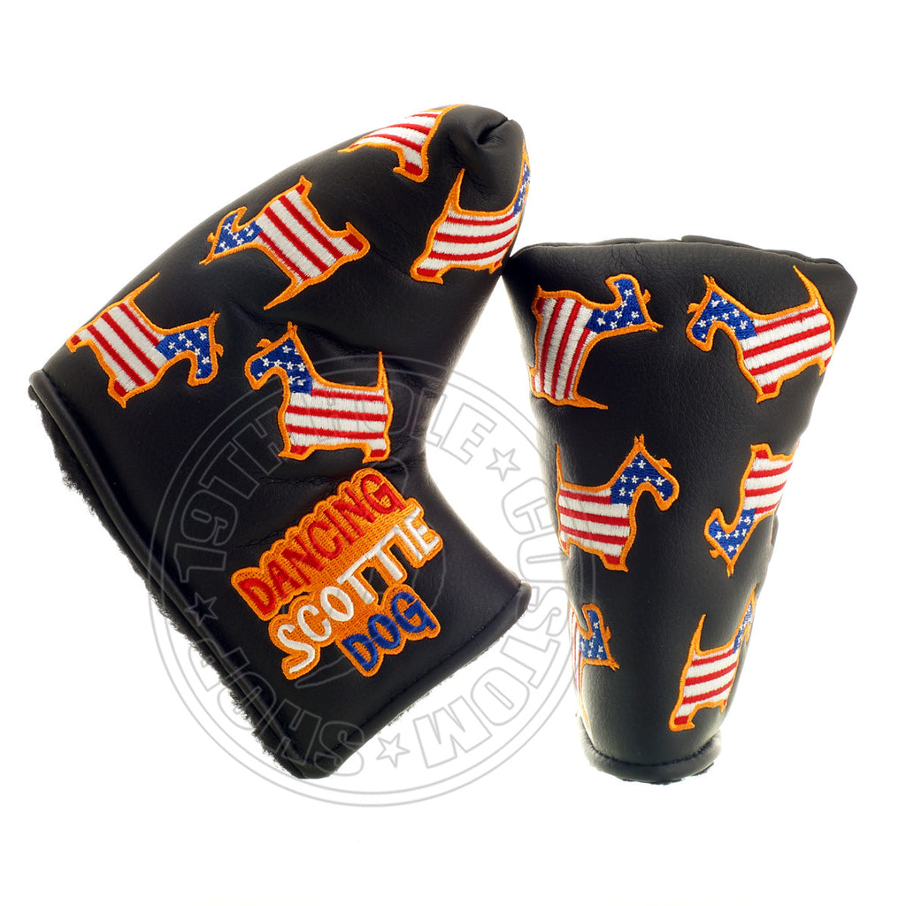 Black US Flag Dancing Scottie Dog Blade Mid Mallet Putter | 19th Hole Custom Shop