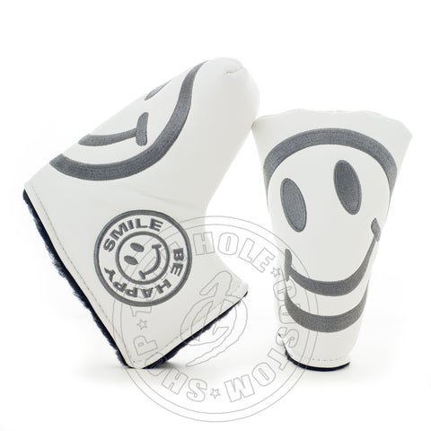 White Smile Face Blade and Mid Mallet Putter Head Cover | 19th Hole Custom Shop