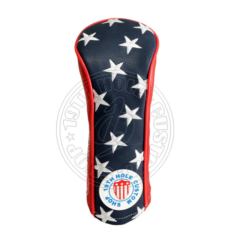 US Flag Stars and Stripes Fairway Metal Woods Head Cover, Blue/Red/White