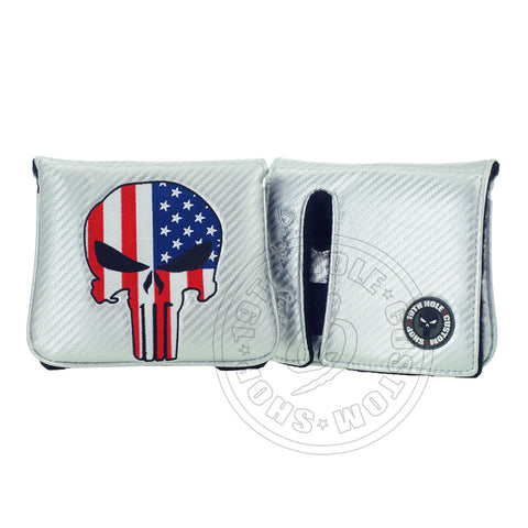 Silver Punisher Skull Mallet Putter Head cover  | 19th Hole Custom Shop