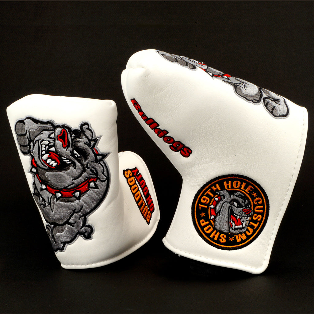 White Bulldog Head Cover for Blade and Mid size Mallet Putter | 19th Hole Custom Shop