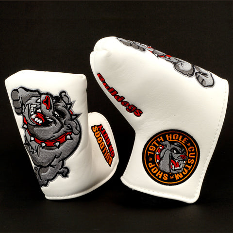 White Bulldog Head Cover for Blade and Mid size Mallet Putter | 19th Hole Custom Shop