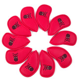 10 pc/Set PU Skull Golf Iron Club Head cover, Red