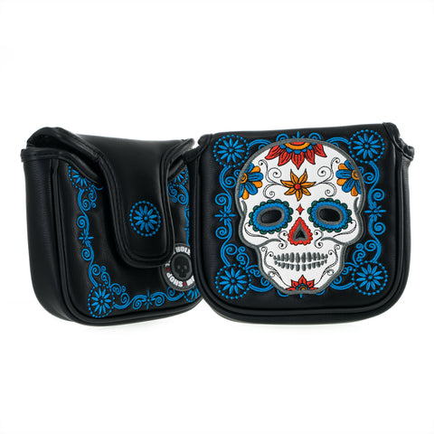 Black Dia de los Muertos Sugar Skull Mallet Putter Head cover | 19th Hole Custom Shop