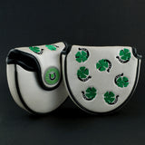 White 4-Leaf Clover and Horseshoe mallet putter head cover | 19th Hole Custom Shop