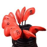 10 pc/Set PU Skull Golf Iron Club Head cover, Red